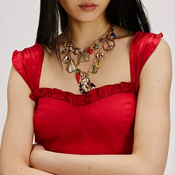 Free People Maxamillion Charm Necklace Flower Power One Size - Picture 6 of 15